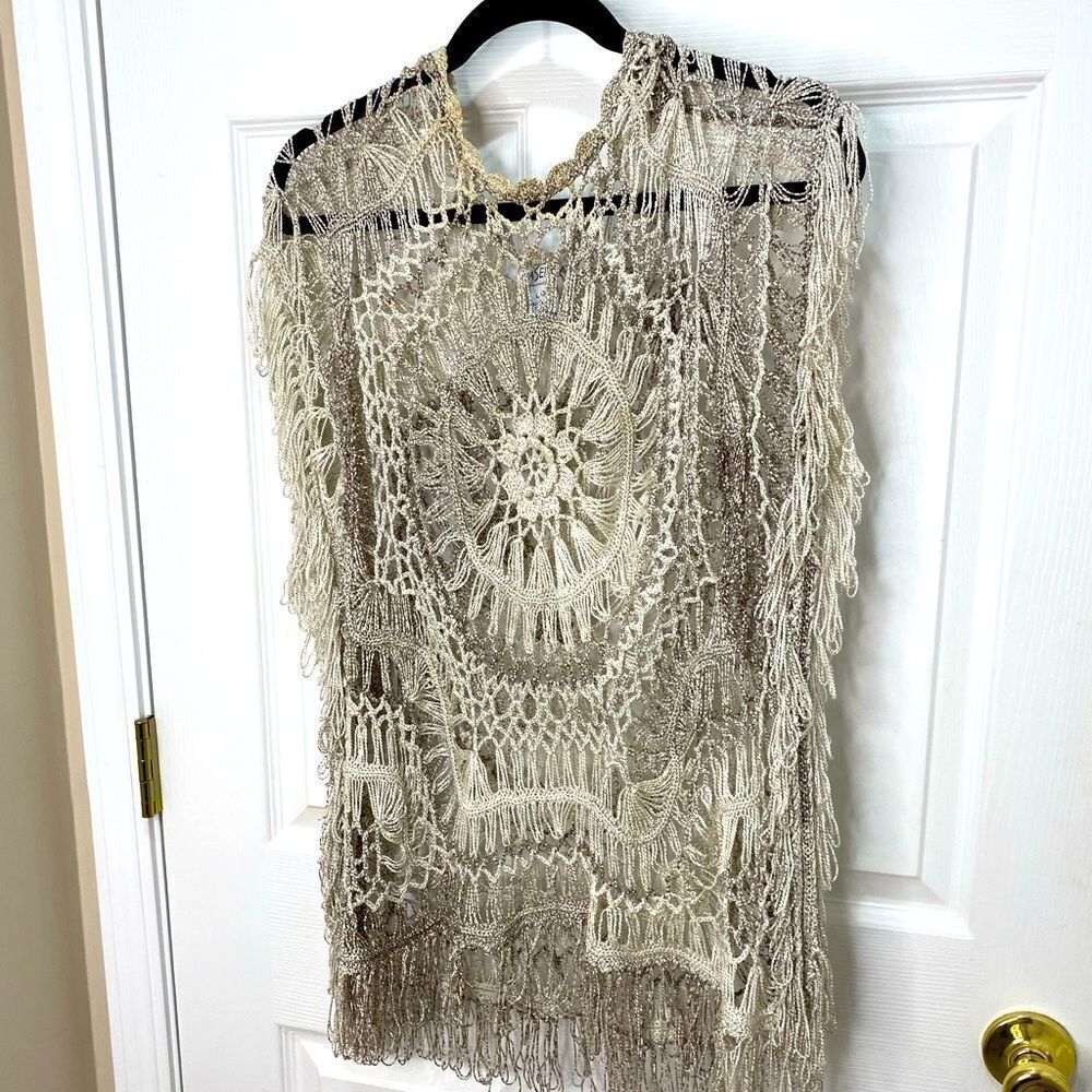 LaSeine knit crocheted sleeveless pullover sweater coverup, large/x large